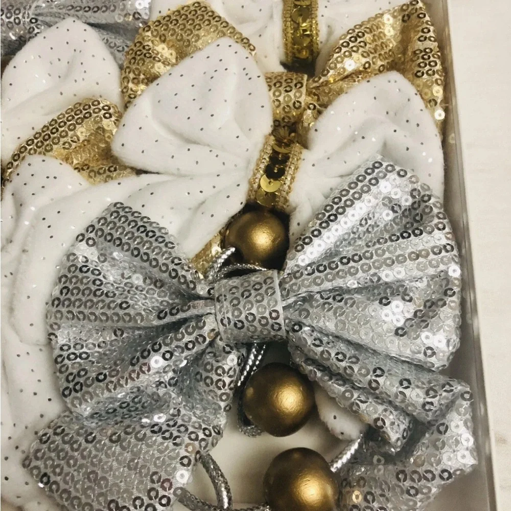 Bella Lux Gold Silver White Sequins Bow Garland Holiday 6' New